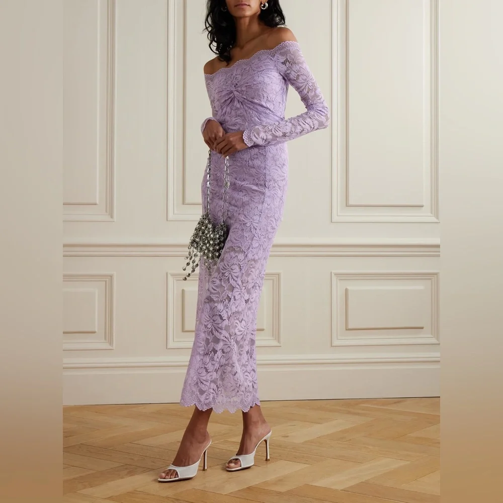 Rabanne Lavender Off the Shoulder Lace Dress - Picture 2 of 10